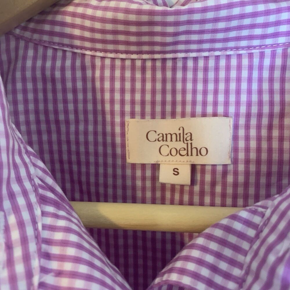 Camila Coelho Elliot Shirt Dress Gingham Check Pink Lilac White - Small - Picture 9 of 16
